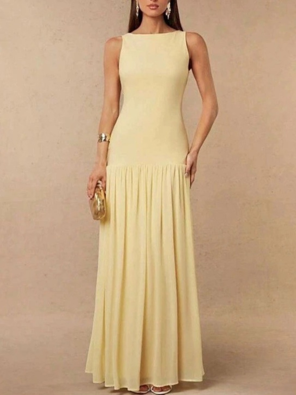Boatneck Maxi Dress Yellow Sleeveless Maxi